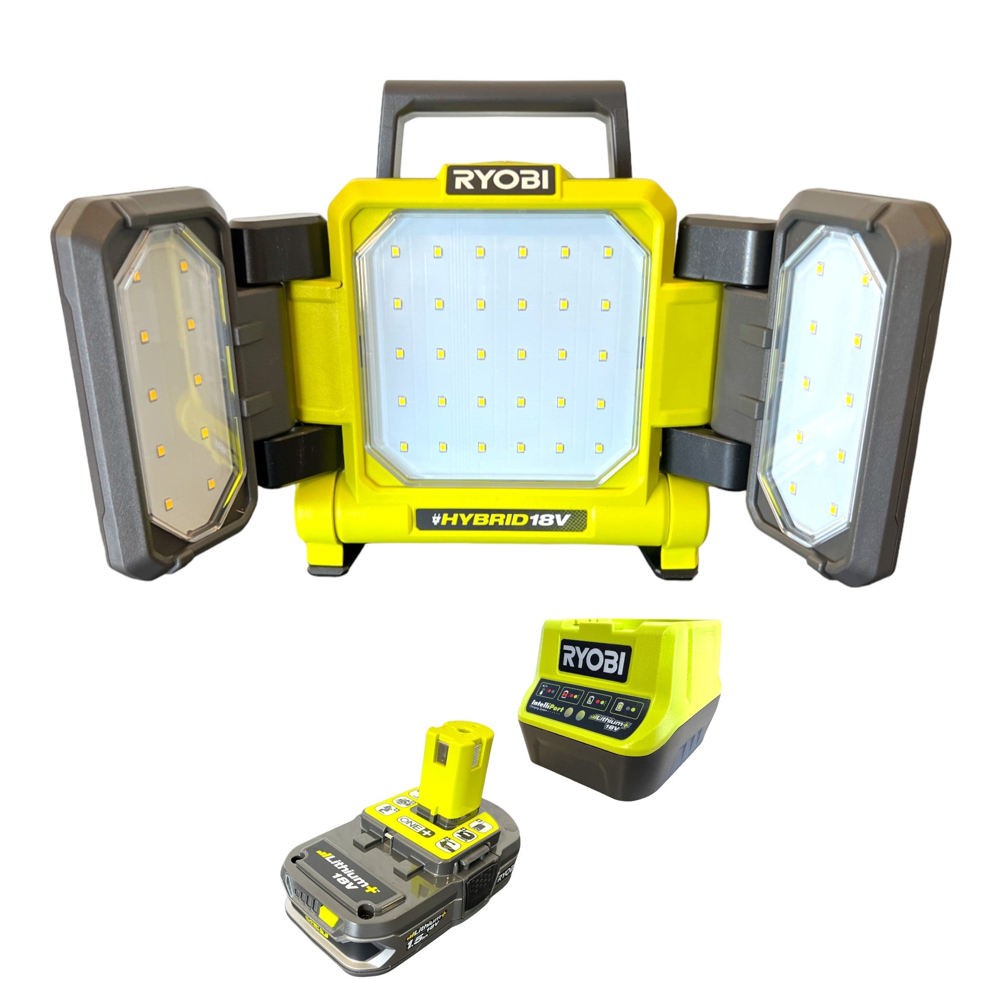 RYOBI RLPH18 115 Hybrid LED Panelleuchte 18 V 3000 lm 1x Akku 1 5 Ah Ladegeraet 0 - toolbrothers