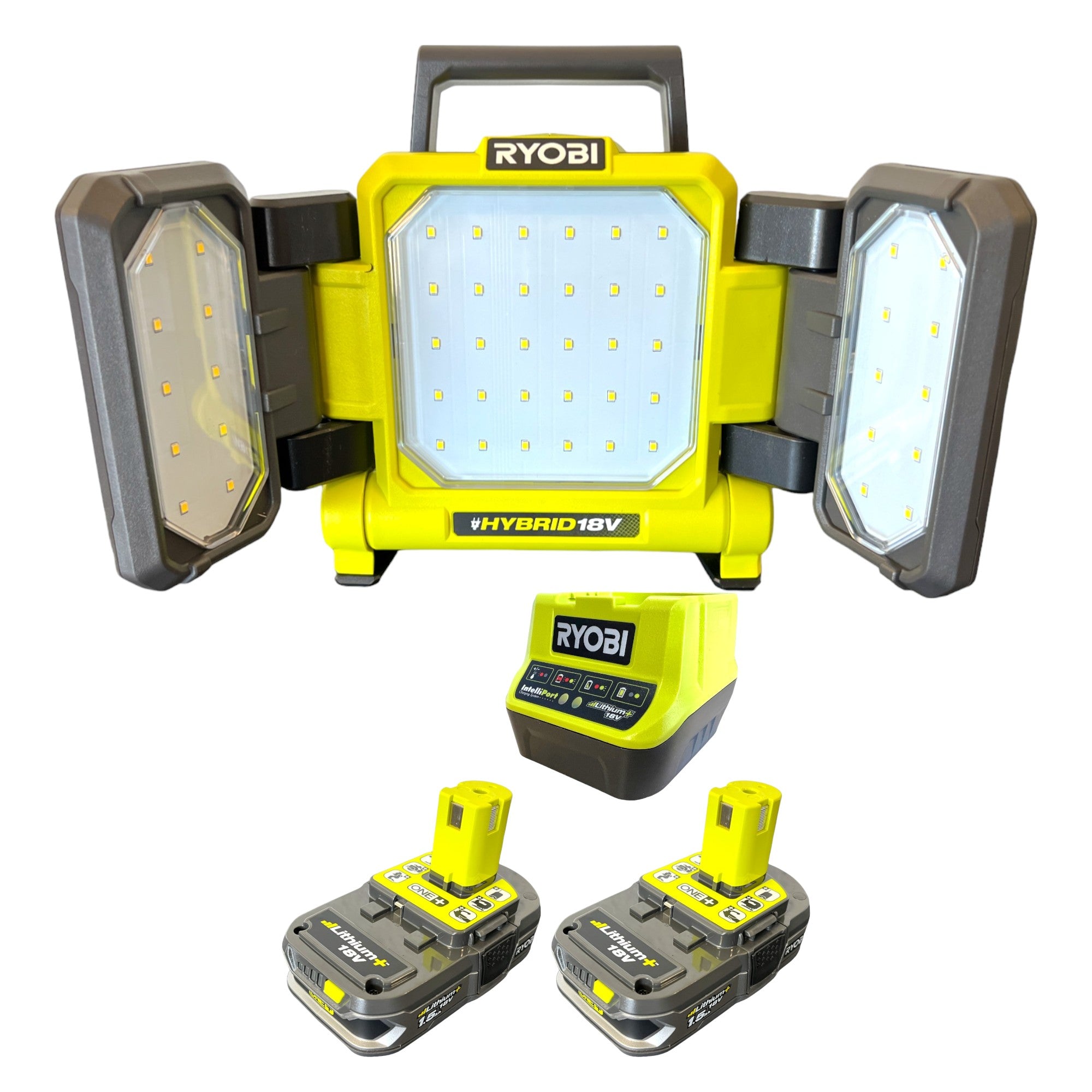 RYOBI RLPH18 215 Hybrid LED Panelleuchte 18 V 3000 lm 2x Akku 1 5 Ah Ladegeraet 0 - toolbrothers