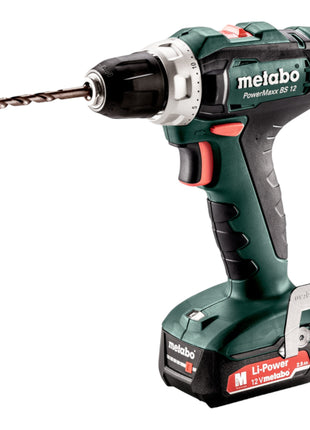 Juego de taladro atornillador a batería Metabo PowerMaxx BS 12 12 V 40 Nm (601036870) + 2 baterías 2,0 Ah + cargador + juego de accesorios + maletín