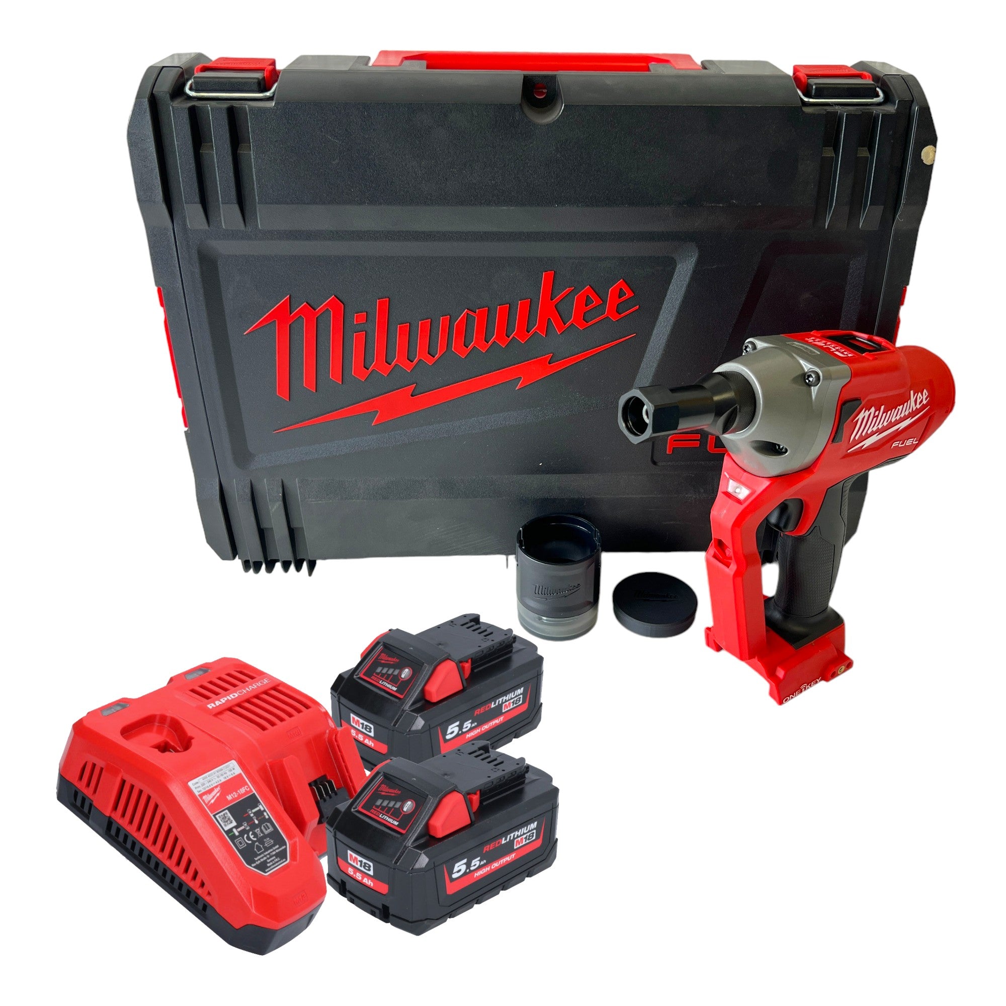 Milwaukee M18 ONEFLT 552X Akku Schliessringbolzensetzgeraet 18 V 4 8 6 4 9 53 mm 2x Akku 5 5 Ah Ladegeraet HD Box 0 - toolbrothers
