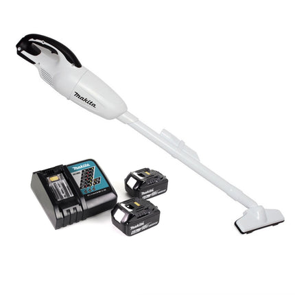 Aspirador sin cable Makita DCL 180 RG W 18 V blanco + 2x batería recargable 6,0 Ah + cargador