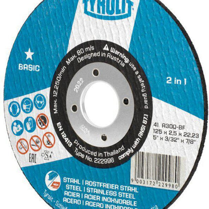 Tyrolit cutting disc BASIC ( 8000756461 ) D125x2.5mm straight bore 22.23 mm