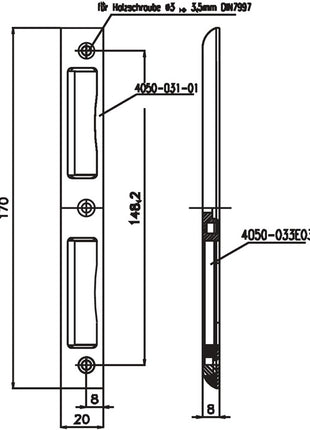 Cerradero angular SSF (3000251048) aluminio plateado profundidad angular 8 mm DIN izquierda/derecha