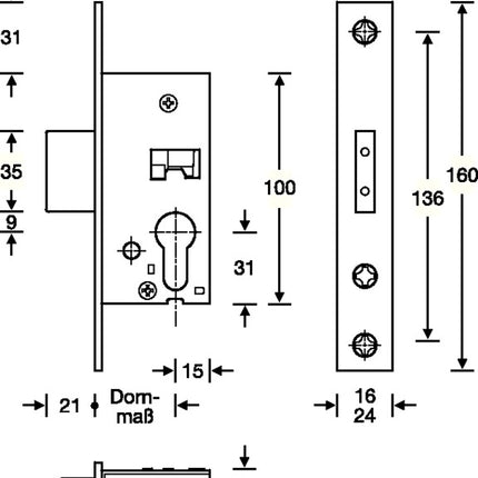 SSF Tubular frame deadbolt mortise lock ( 3324024291 ) PZ 24/35 mm DIN left / right faceplate length 160 mm
