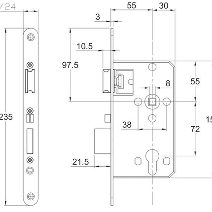 Schnegel corridor mortise lock ( 3000259586 ) PZW 20/55/72/8 mm DIN left / right 008/1499/55