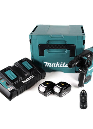 Makita DHR 281 PMJ Brushless Akku Bohrhammer 28 mm 2x 18 V für SDS-PLUS mit Schnellwechselfutter im Makpac + 2x 4,0 Ah Akku + Doppelladegerät - Toolbrothers