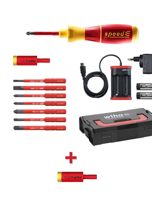 Wiha speedE® elektronischer Schraubendreher Set 2 + L-Boxx 13 tlg.  + 2x 1,5 Ah Akku + Ladegerät +  Bits + Torque Adapter 2,8 Nm ( 41912 ) + Torque Adapter 2,0 Nm ( 41342 ) - Toolbrothers