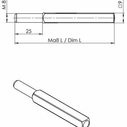 Ogro FS interchangeable pin OGRO 115 FS ( 3000267165 ) square 9 x 90 mm solid pin