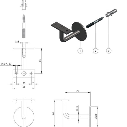 Soporte de pasamanos Intersteel ( 3000210973 ) acero inoxidable mate soporte recto