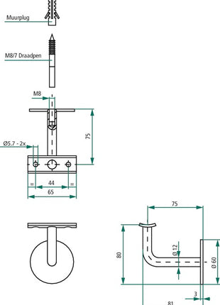 Soporte de pasamanos Intersteel (3000210972) soporte arqueado de acero inoxidable mate