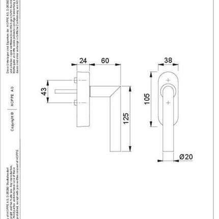 Hoppe window handle Amsterdam E0400/FR-408 ( 8000460411 ) stainless steel 20-30 mm eWindow handle
