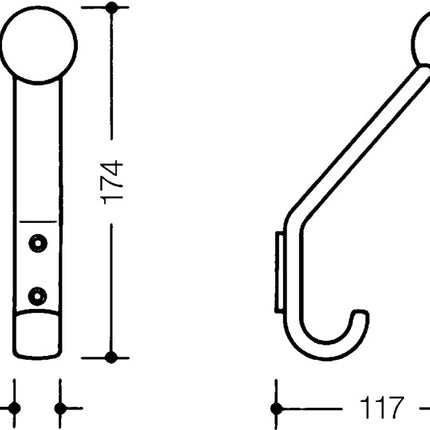 HEWI coat hook 477.90.080 ( 3000206925 ) single Projection 116 mm Height 172 mm