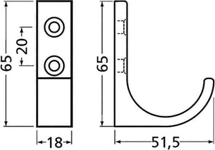 Hermeta Mantelhaken 0149 ( 3000283276 ) einfach Ausladung 51,5 mm Höhe 65 mm