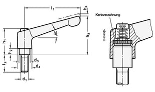 Ganter palanca de sujeción ajustable GN 300.1 (4601000453) d1 M 10 mm rosca exterior