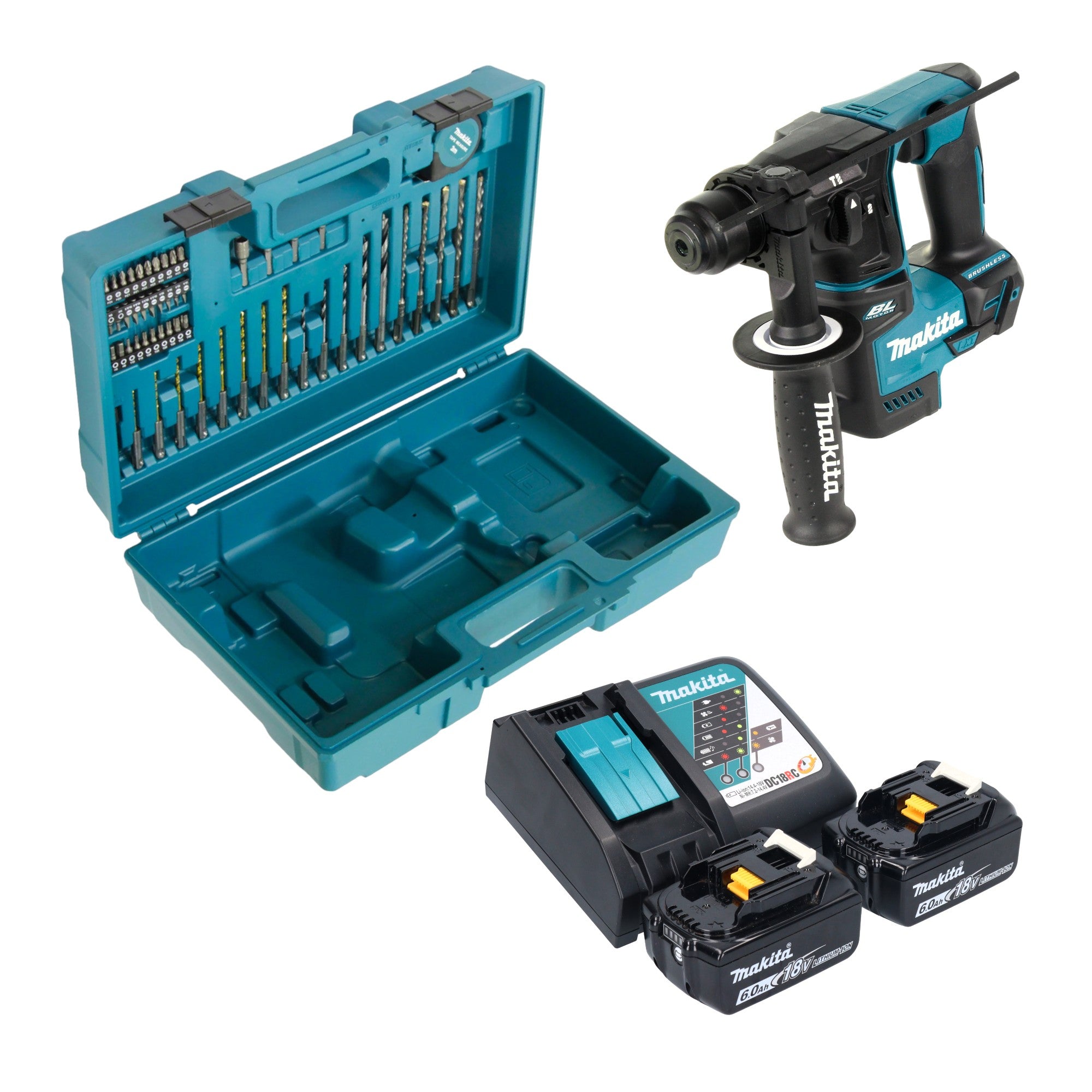 Makita DHR 171 RGX3 Akku Bohrhammer 18 V 1 2 J SDS Plus Brushless 2x Akku 6 0 Ah Ladegeraet 65 tlg Zubehoer Set Koffer 0 - toolbrothers