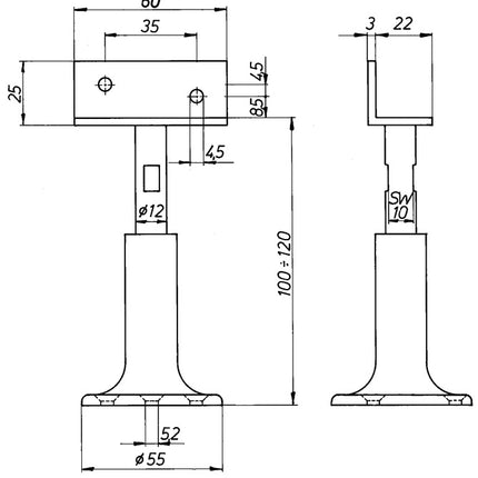 DENI partition support ( 3000259235 ) width 60 mm height 100 - 120 mm height-adjustable
