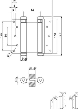 Bisagra para puerta batiente DENI (3000215040) acero niquelado 40 kg espesor de puerta 35-40 mm