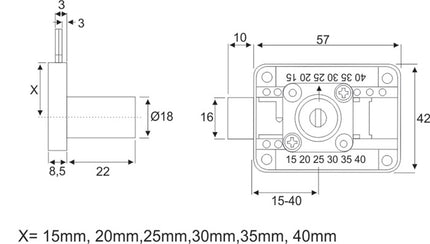 Cerradura atornillable BMB ( 3000271821 ) enclavamiento 15-40 mm con llave idéntica