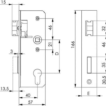 Cerradura AMF 143U ( 3311021064 ) DIN izquierda / derecha PZW retroceso 40 mm