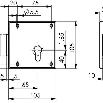 AMF Mesh gate bolt lock 100 ( 3311021061 ) DIN left PZ backset 65 mm