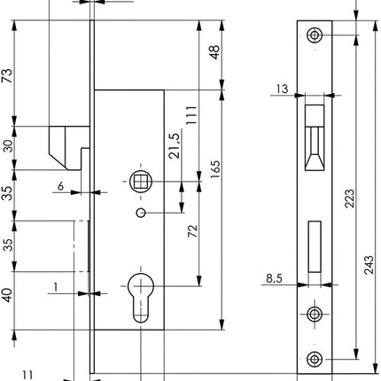 Serratura AMF per porte scorrevoli su telaio tubolare 8331 ( 3311021044 ) PZW arretrato 40 mm