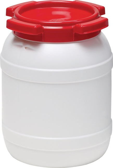 Wide-neck drum ( 9000450100 ) 6.0 l PE white with red lid Filling opening-Ø 136 mm