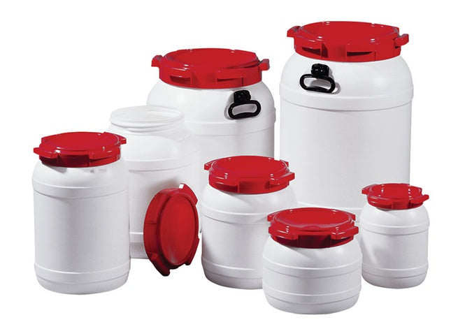 Wide-neck drum ( 9000450106 ) 3.6 l PE white with red lid Filling opening-Ø 137 mm