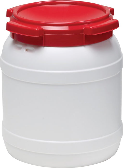 Wide neck drum ( 9000450101 ) 15.0 l PE white with red lid Filling opening-Ø 204 mm