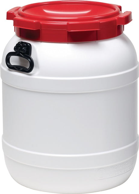 Wide-neck drum ( 9000450104 ) 55.0 l PE white with red lid Filling opening-Ø 282 mm
