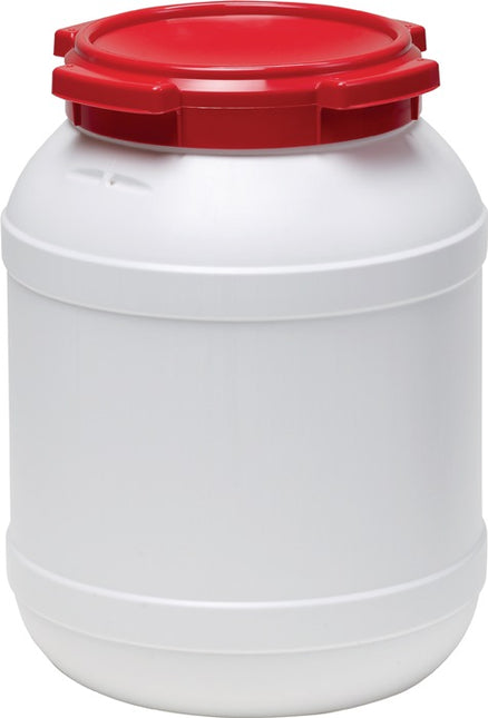 Wide-neck drum ( 9000450103 ) 26.0 l PE white with red lid Filling opening-Ø 203 mm