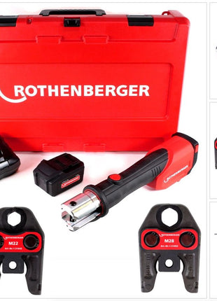 Rothenberger ROMAX 4000 Basic Set Akku Pressmaschine 18V 34 kN + 1x Akku 4,0Ah + Ladegerät + 3x Pressbacken M + Koffer ( 1000001927 ) - Toolbrothers