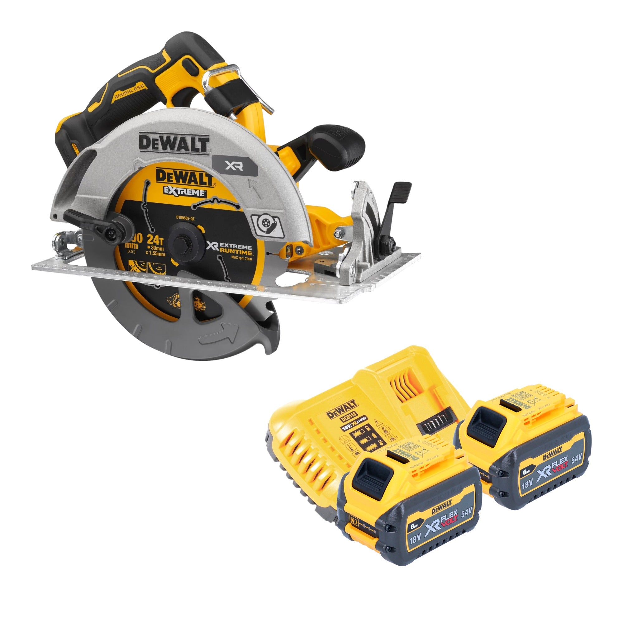 DeWalt DCS 573 T2 Akku Handkreissaege 18 V 190 x 30 mm Brushless 2x Akku 6 0 Ah Ladegeraet 0 - toolbrothers