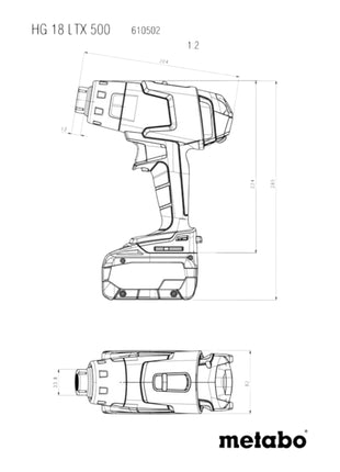 Metabo HG 18 LTX 500 Akumulatorowy pistolet na gorące powietrze 18 V 300 / 500 °C Solo ( 610502850 ) - bez akumulatora, bez ładowarki