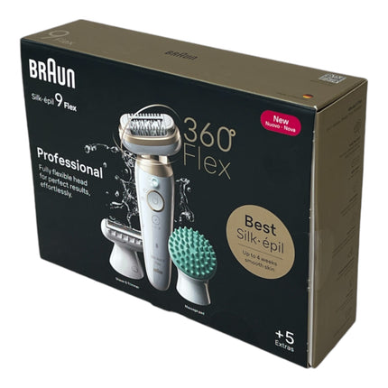 BRAUN Silk Epil 9-071 Épilateur 3D Flex Épilateur femme pour une épilation longue durée + tête de rasage + tête de massage Blanc / Or