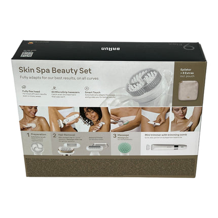 BRAUN Silk Epil 9-481 Epilateur 3D Flex SkinSpa Epilateur femme pour une épilation longue durée + mini-rasoir Set tout-en-un Blanc / Or