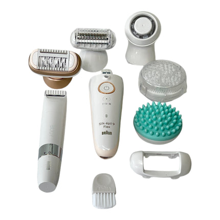 BRAUN Silk Epil 9-481 Epilateur 3D Flex SkinSpa Epilateur femme pour une épilation longue durée + mini-rasoir Set tout-en-un Blanc / Or