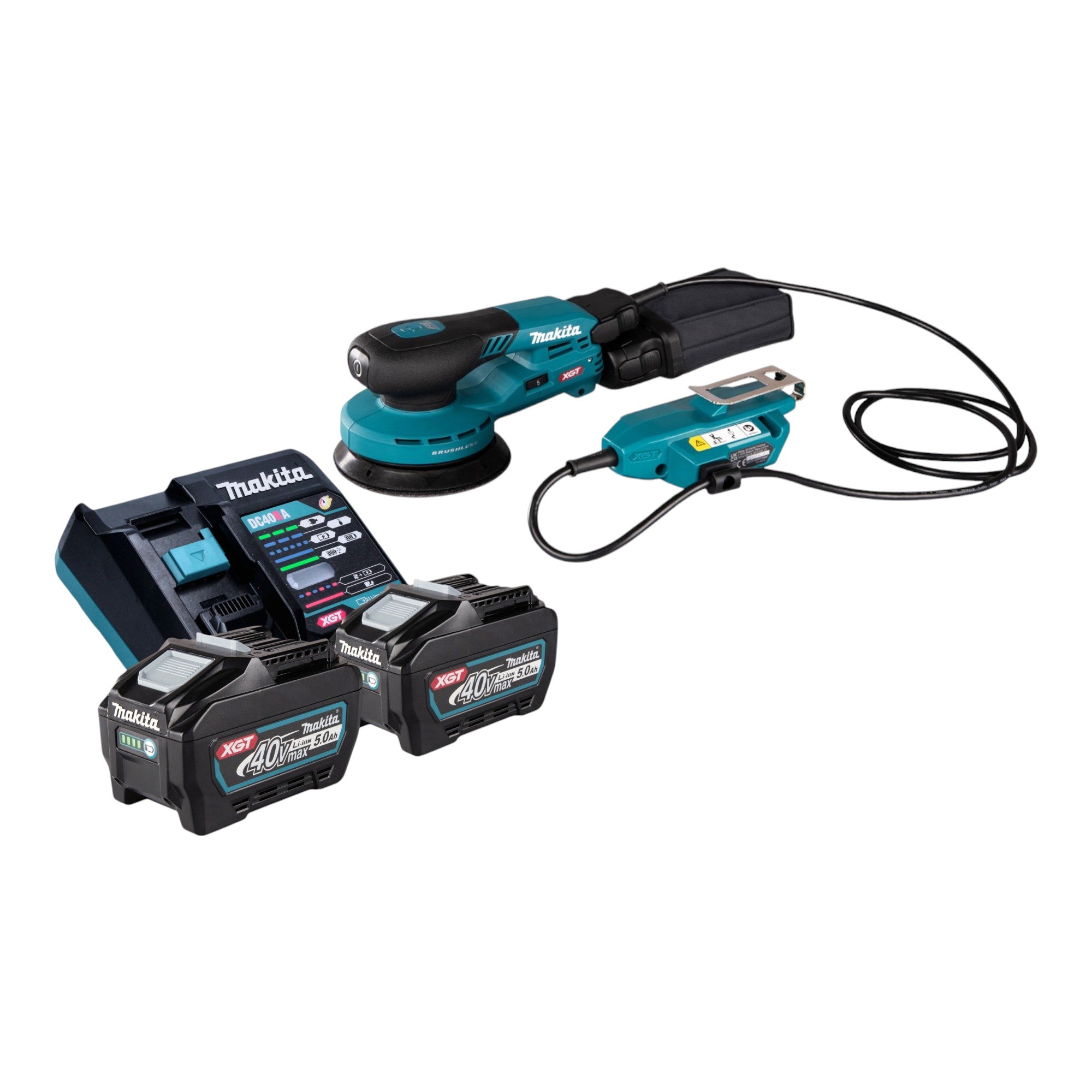 Makita BO 001 CGT201 Akku Exzenterschleifer 40 V max 125 mm 5 0 mm Hub Brushless 2x Akku 5 0 Ah Ladegeraet 0 - toolbrothers
