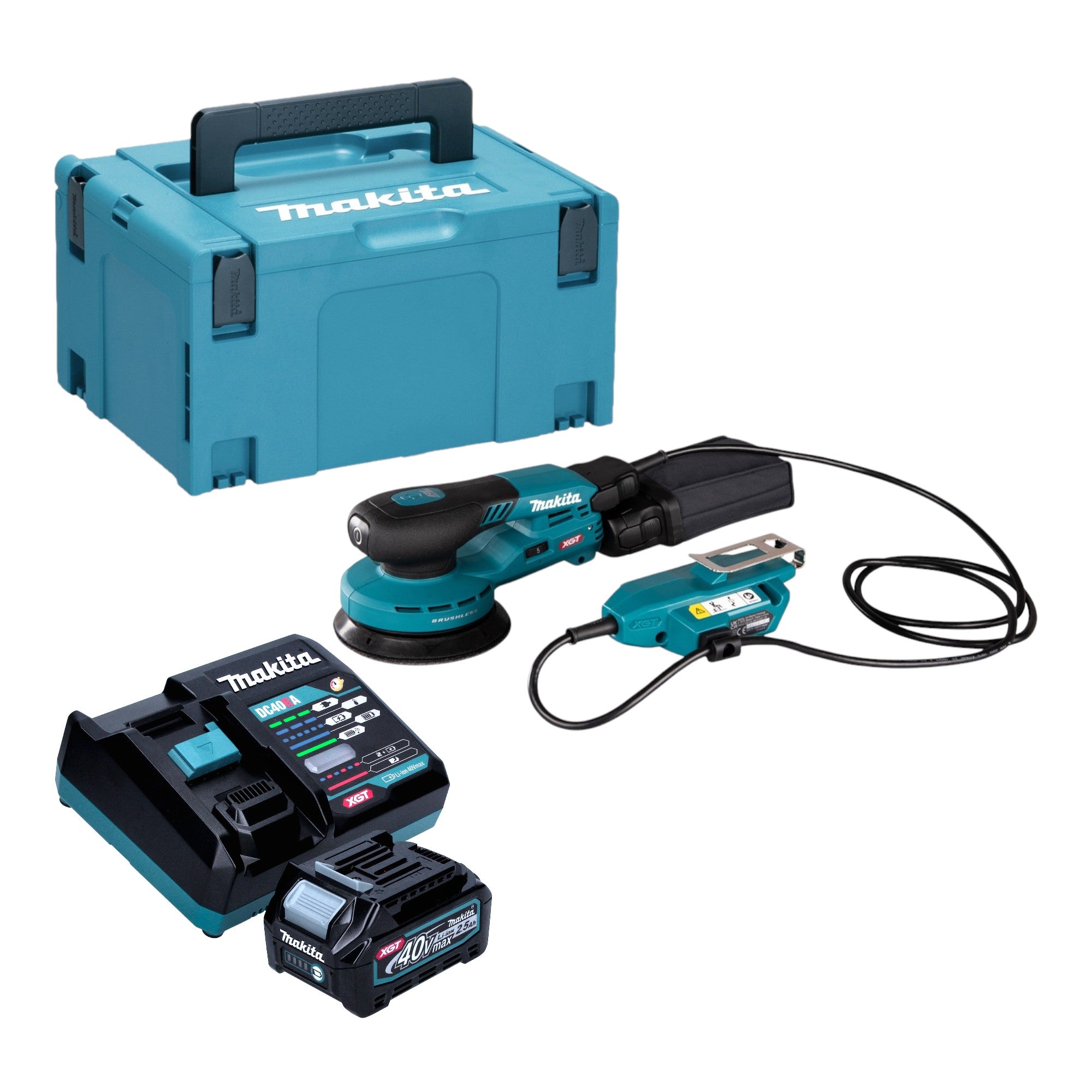 Makita BO 001 CGD101 Akku Exzenterschleifer 40 V max 125 mm 5 0 mm Hub Brushless 1x Akku 2 5 Ah Ladegeraet Makpac 0 - toolbrothers