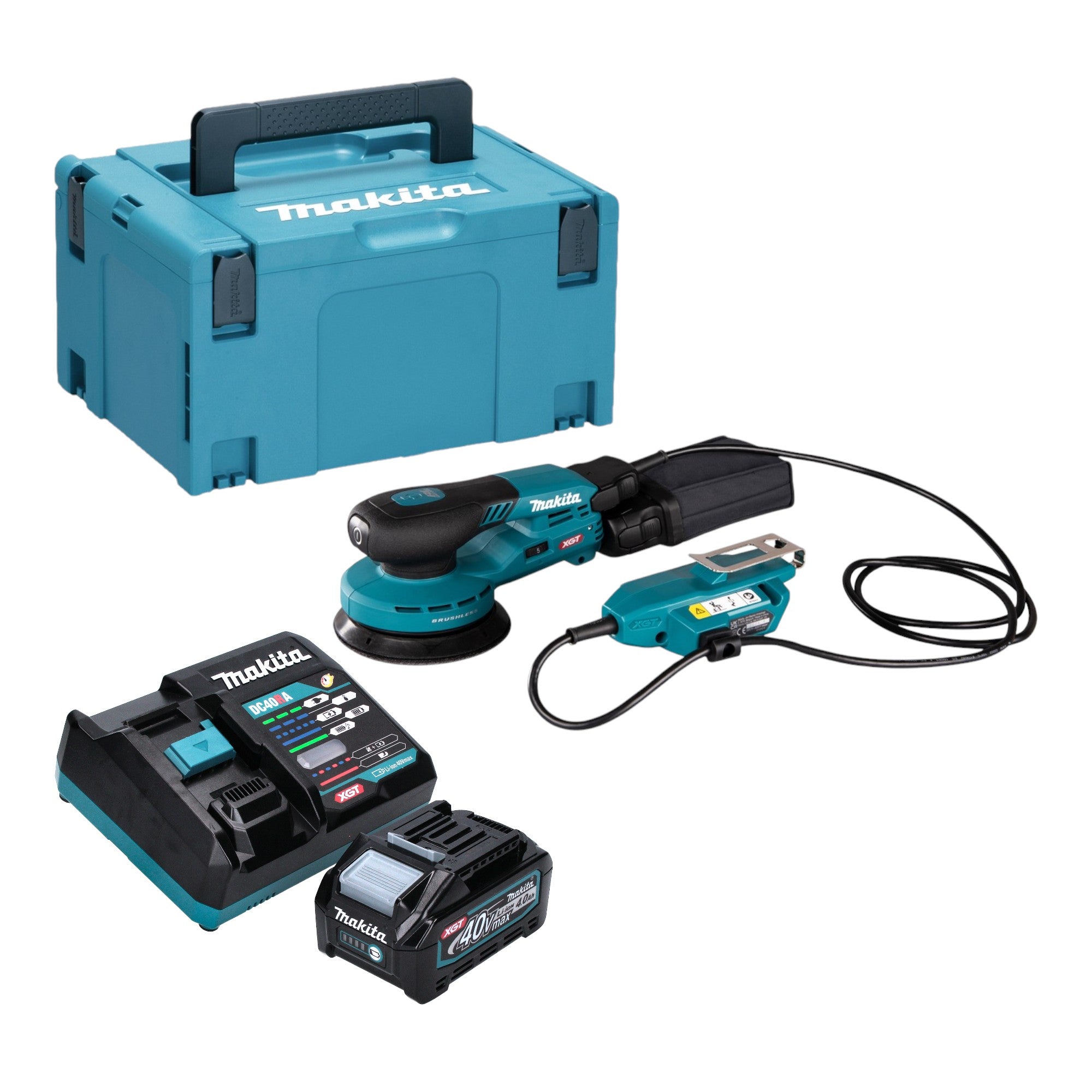 Makita BO 001 CGM101 Akku Exzenterschleifer 40 V max 125 mm 5 0 mm Hub Brushless 1x Akku 4 0 Ah Ladegeraet Makpac 0 - toolbrothers