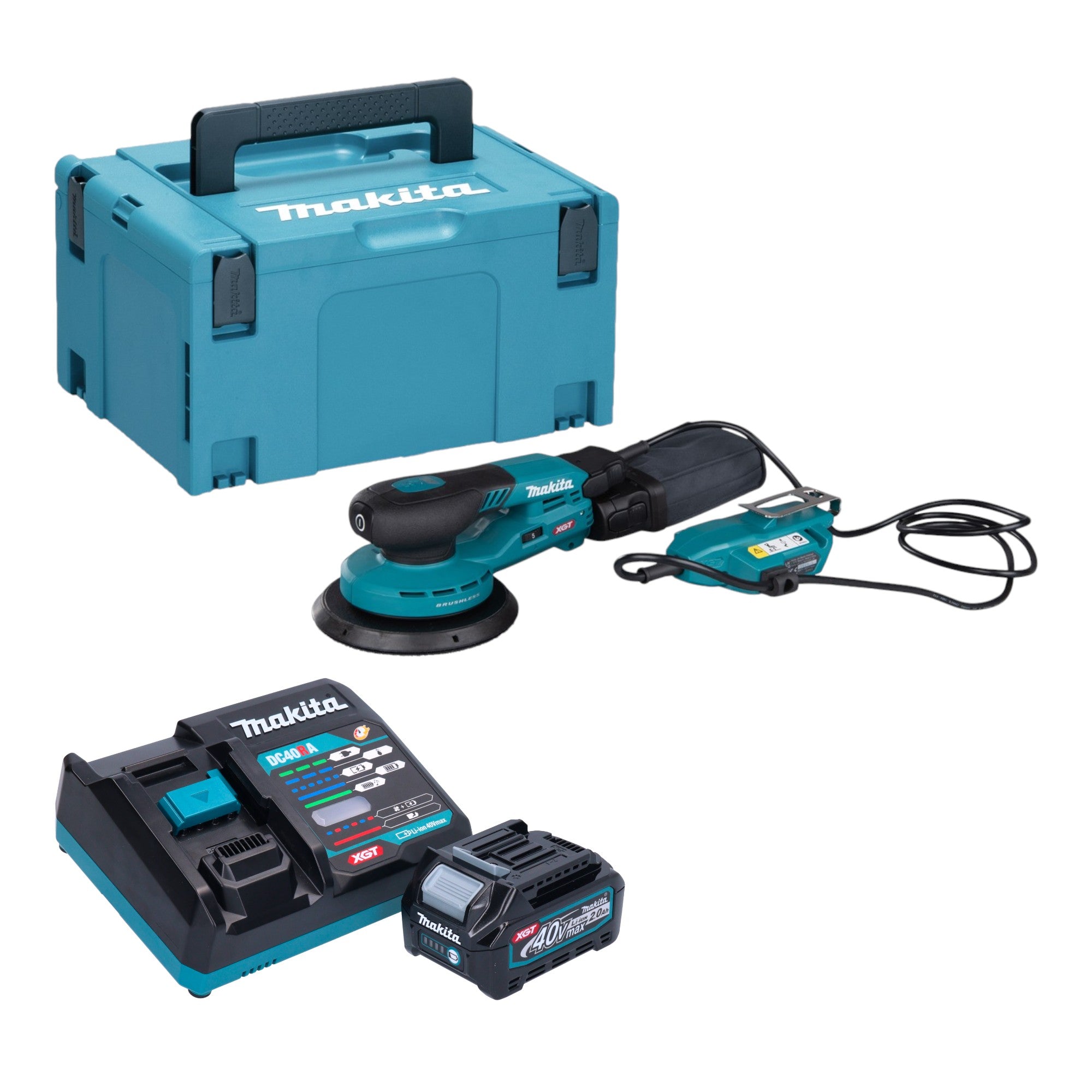 Makita BO 002 CGA101 Akku Exzenterschleifer 40 V max 150 mm 5 0 mm Hub Brushless 1x Akku 2 0 Ah Ladegeraet Makpac 0 - toolbrothers