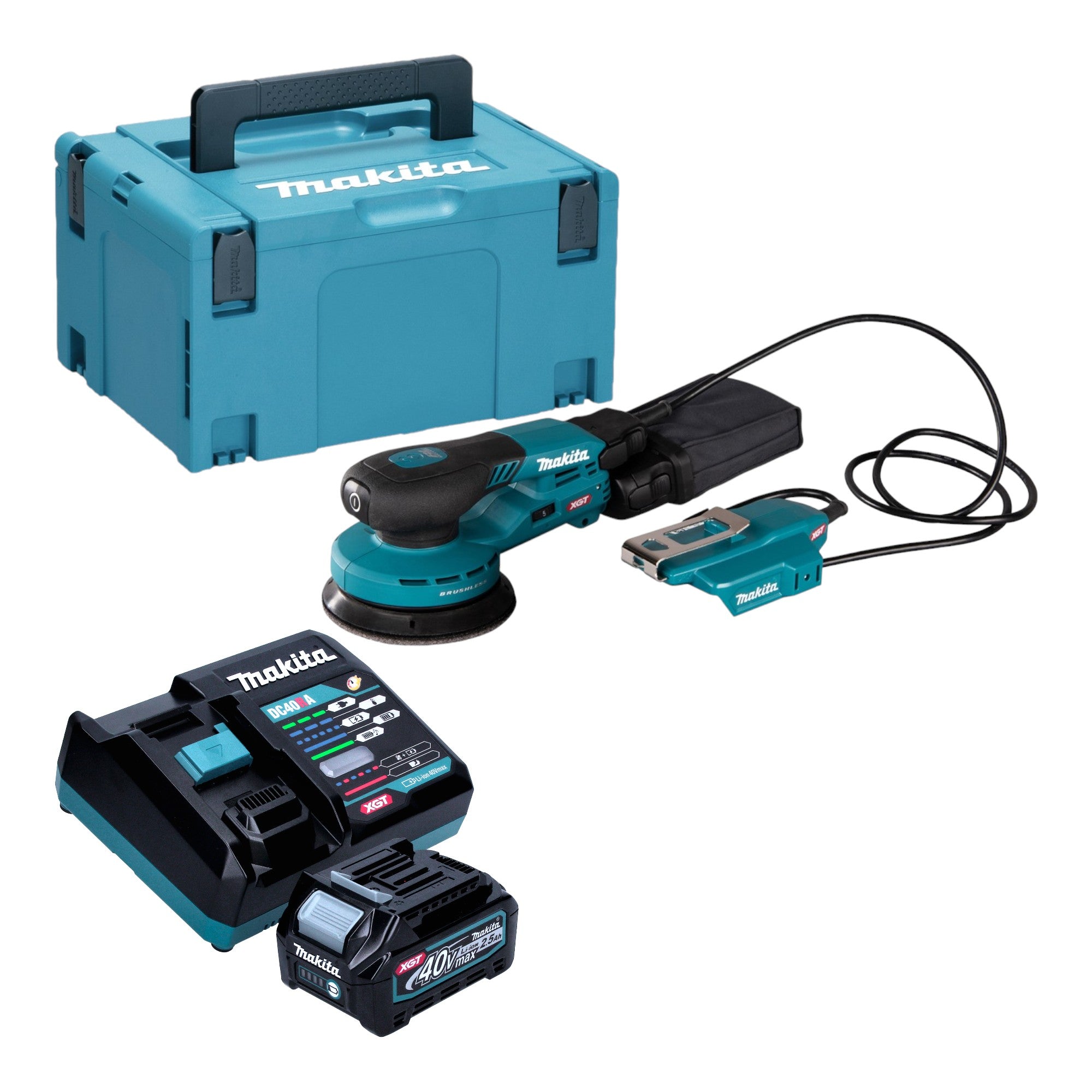 Makita BO 003 CGD101 Akku Exzenterschleifer 40 V max 125 mm 3 0 mm Hub Brushless 1x Akku 2 5 Ah Ladegeraet Makpac 0 - toolbrothers