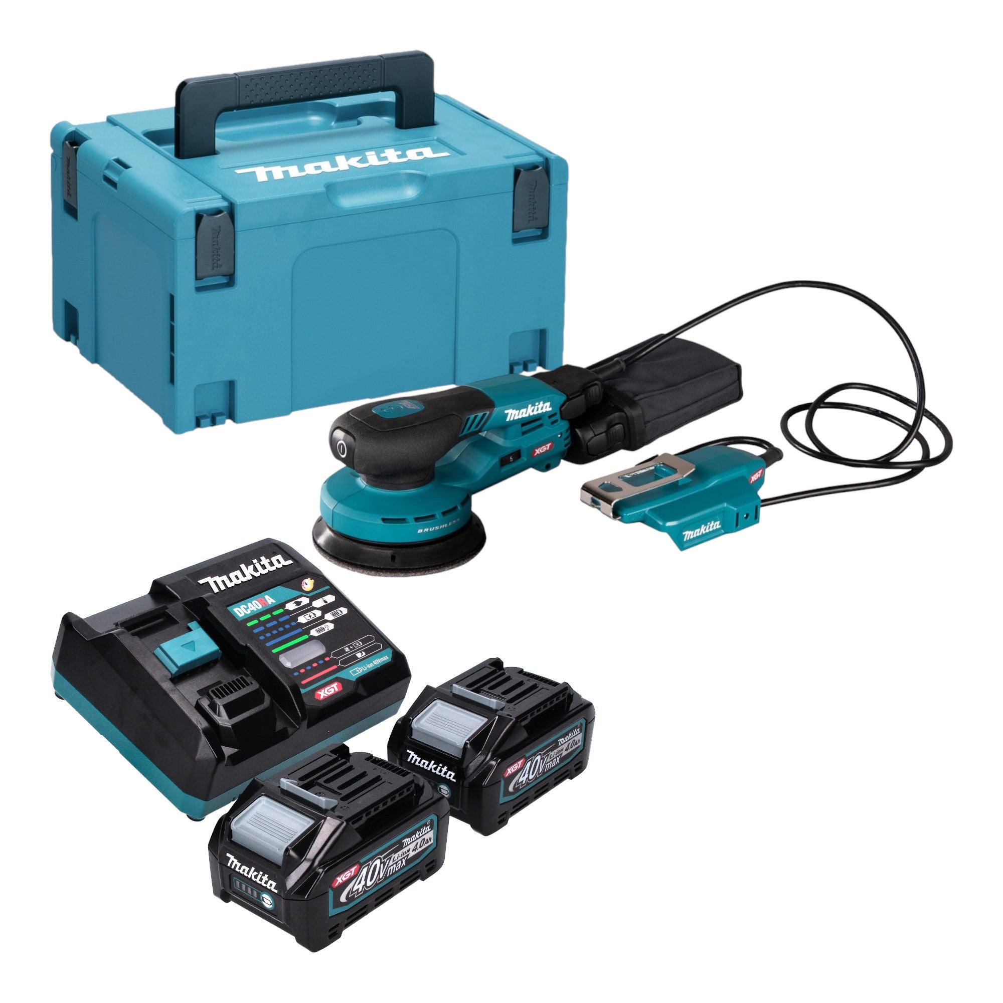 Makita BO 003 CGM201 Akku Exzenterschleifer 40 V max 125 mm 3 0 mm Hub Brushless 2x Akku 4 0 Ah Ladegeraet Makpac 0 - toolbrothers