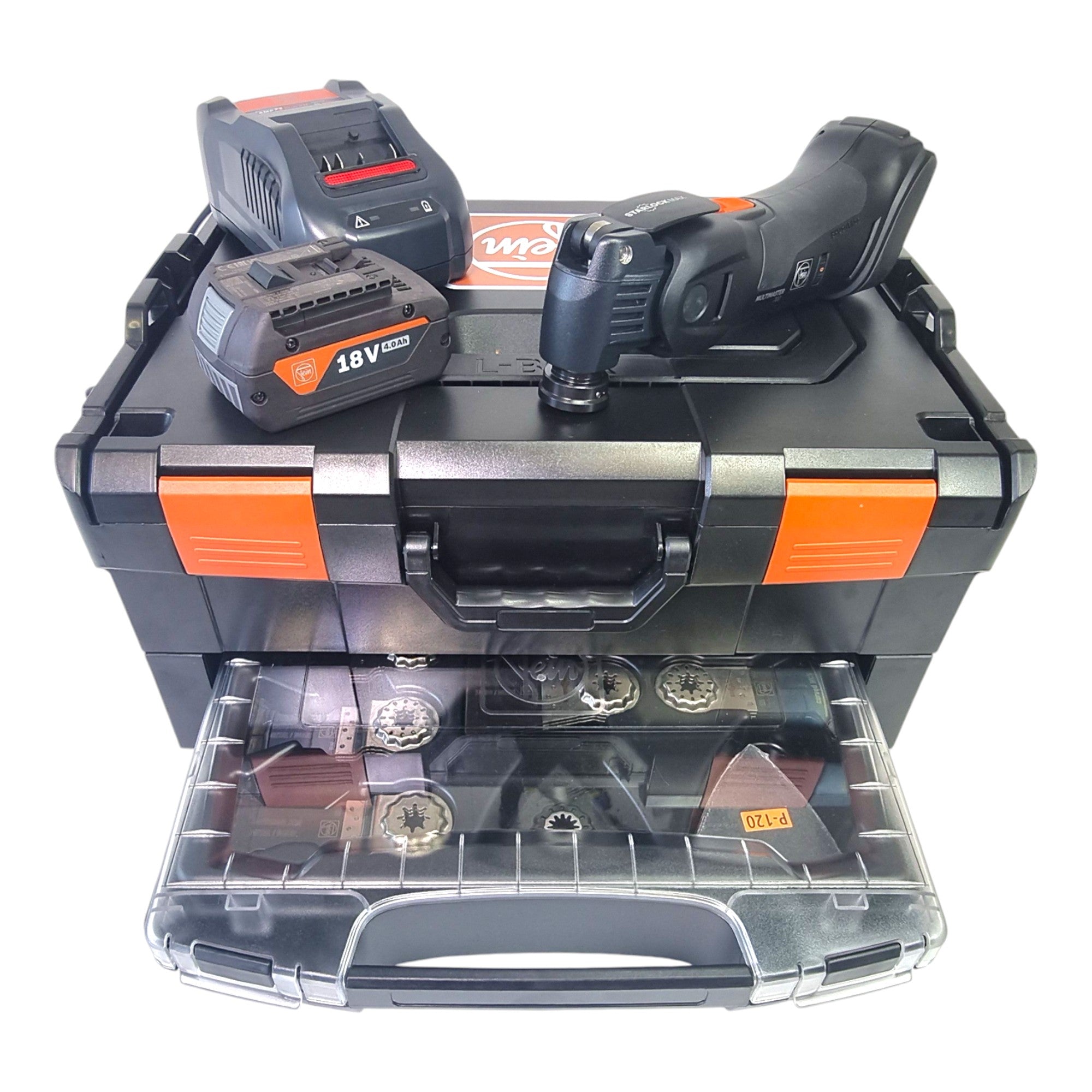 Fein Multimaster AMM 700 MAX AS Akku Multifunktionswerkzeug 18 V Starlock Max Black Edition Akku 4 0 Ah Ladegeraet 33 tlg Zubehoer L Boxx 0 - toolbrothers