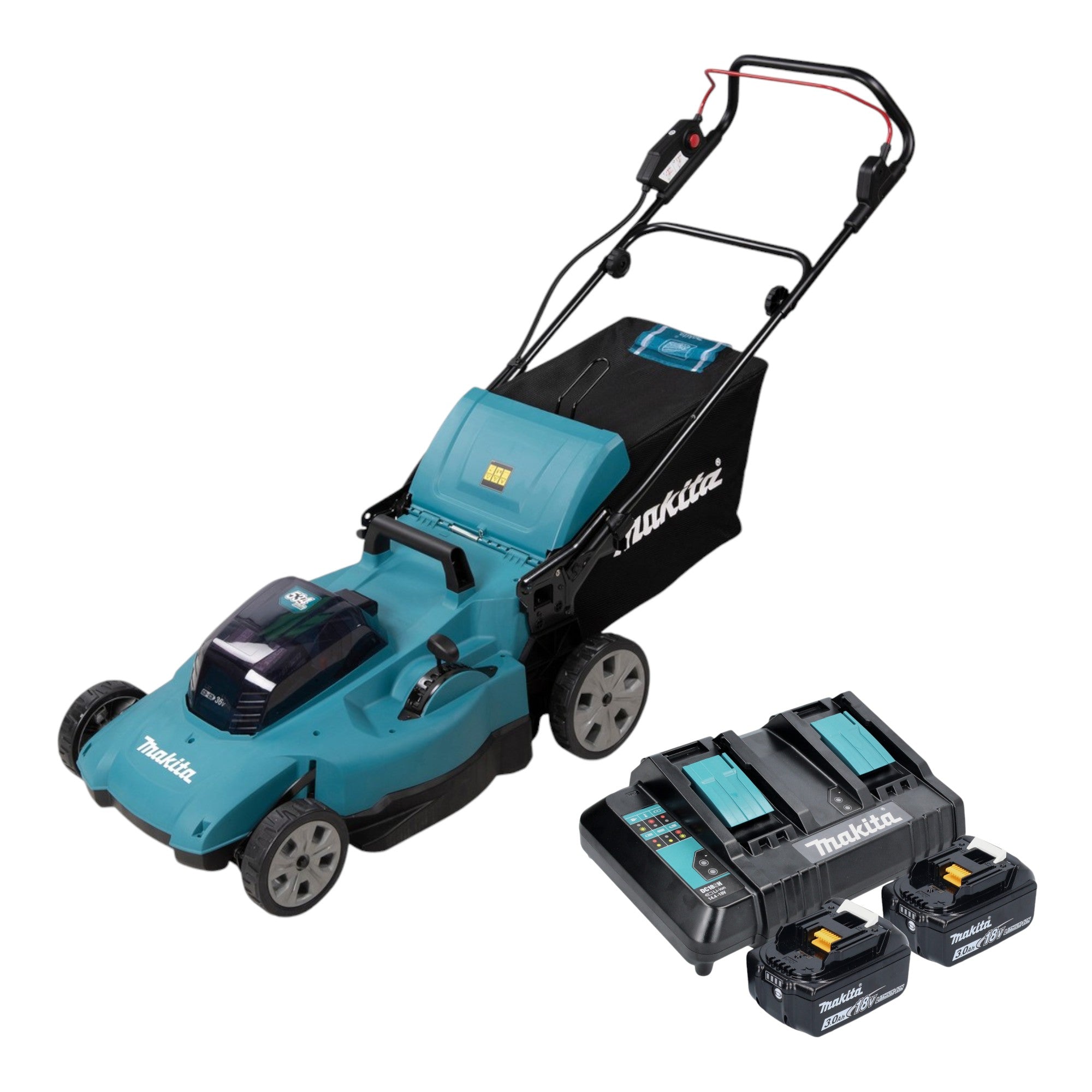 Makita DLM 538 CF2 Akku Rasenmaeher 36 V 2x 18 V 530 mm 2x Akku 3 0 Ah Ladegeraet 0 - toolbrothers