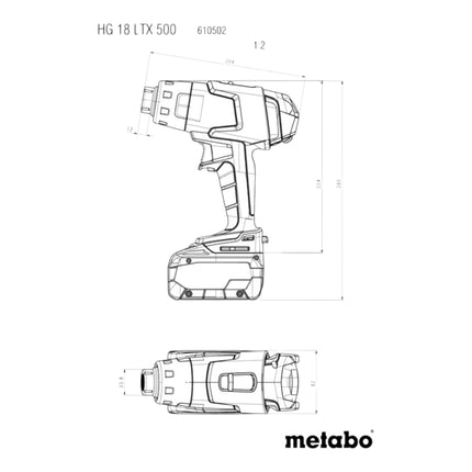 Pistola de aire caliente sin cable Metabo HG 18 LTX 500 18 V 300 / 500 °C + 2x batería recargable 4,0 Ah + cargador