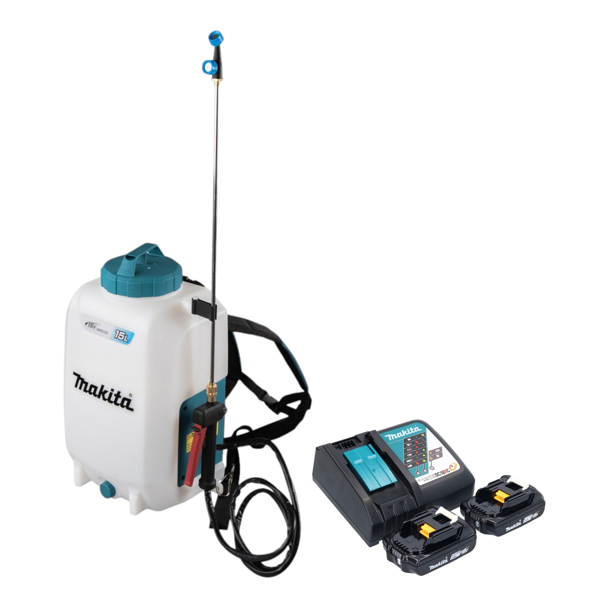 Makita DUS 158 RA2 Akku Druckspritze 18 V 15 l 5 0 bar 2x Akku 2 0 Ah Ladegeraet 0 - toolbrothers
