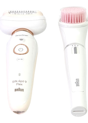 BRAUN Silk-pil 9 Flex 9-100 Coffret beauté Epilateur Femme + brosse nettoyante visage FaceSpa + 9 accessoires + housse blanche / dorée