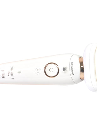 BRAUN Silk-épil 9 Flex 9-100 zestaw kosmetyczny depilator damski / depilator + szczoteczka do oczyszczania twarzy FaceSpa + 9 nasadek + torba biały / złoty