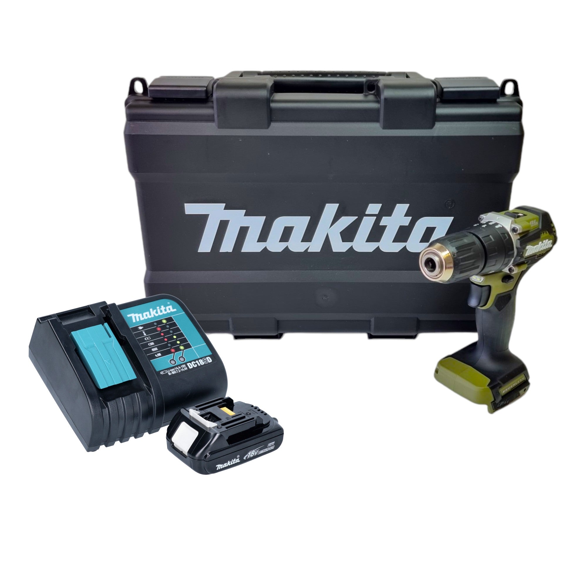Makita DHP 487 SY1KO Akku Schlagbohrschrauber 18 V 40 Nm Brushless Olive Outdoor Adventure Serie 1x Akku 1 5 Ah Ladegeraet Koffer 0 - toolbrothers