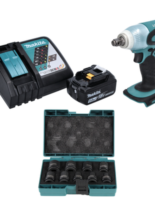 Makita DTW 251 RT1 Akku Schlagschrauber 18 V 230 Nm 1/2" + 1x Akku 5,0 Ah + Ladegerät + 9 tlg. Stecknuss Set - Toolbrothers